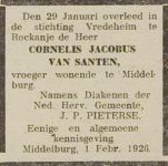 Santen van Cornelis Jacobus 1852 Middelburgse Courant-01-02-1926 .jpg